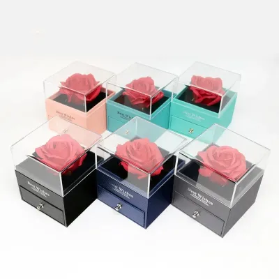 Luxury Rose Flower Jewelry Box with Golden Necklace